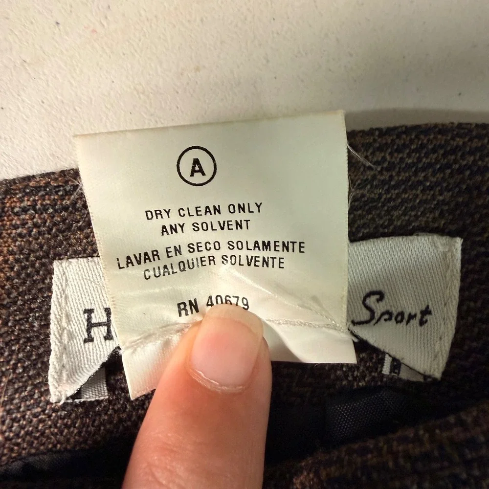 Harve Benard Sport Vintage Brown Glen Plaid 100% Wool Fringe Midi Skirt Size 14